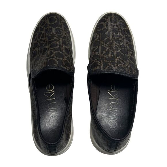 Calvin Klein Bown Slip On Shoes Logo Print Skater Flat Sneakers Loafers - Picture 7 of 7